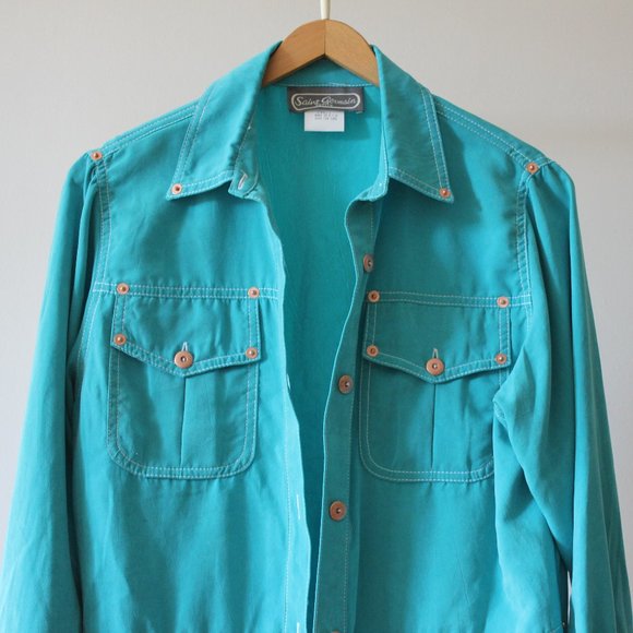 NWT Vintage Saint-Germain Paris Blue Button Up Shirt - Picture 10 of 11